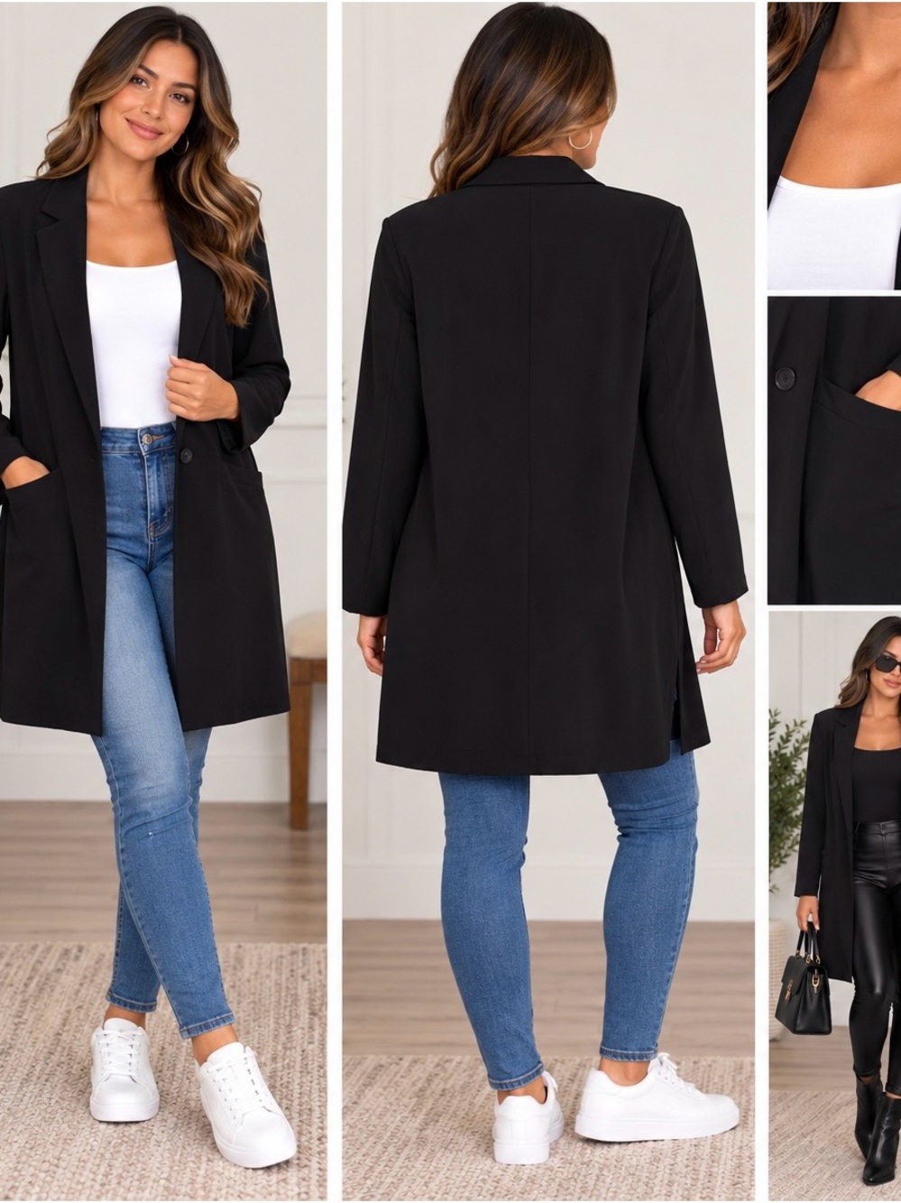 Black Lightweight Longline Blazer Duster Jacket